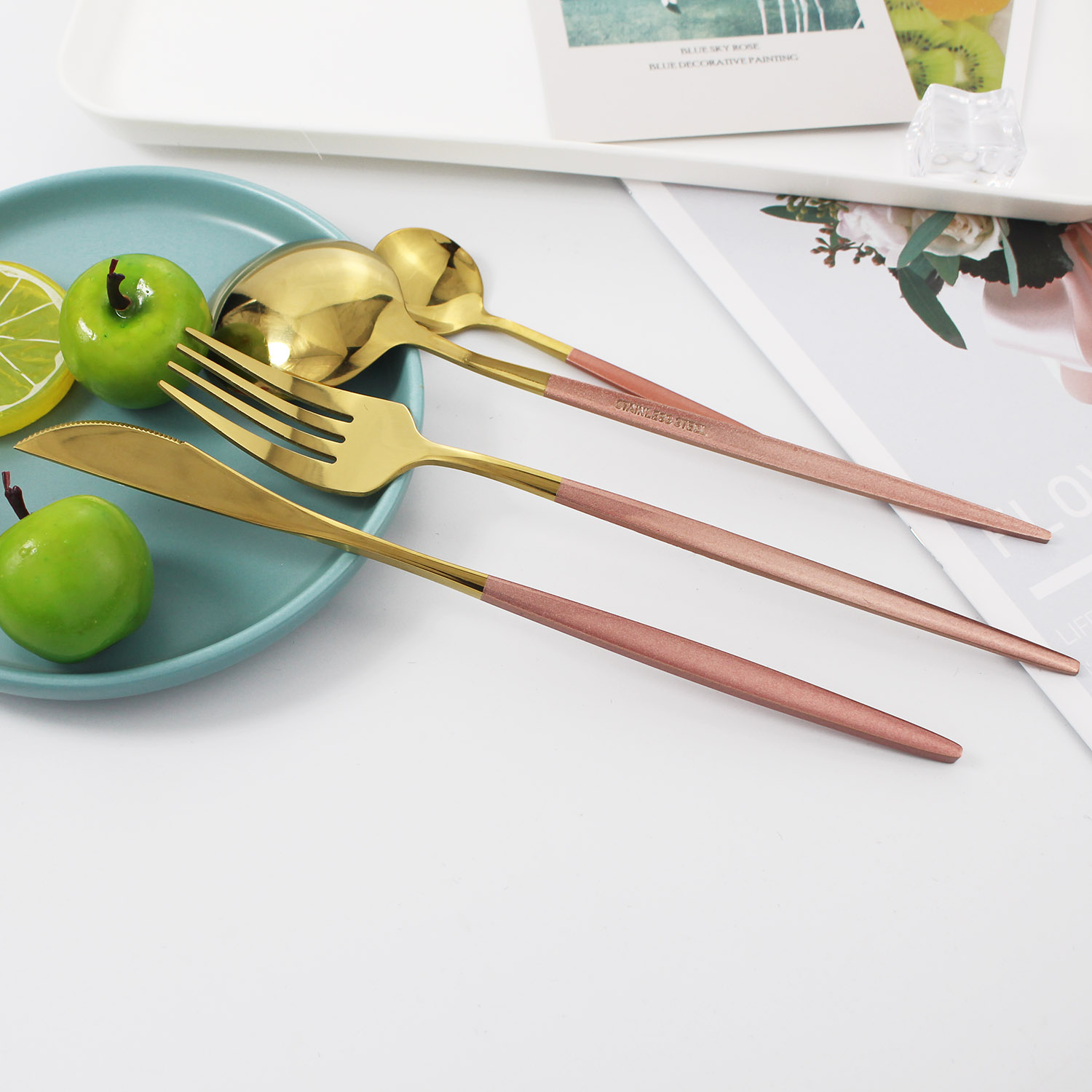 36Pcs Zwart Goud Servies Set Gouden Lepels Vorken Messen Bestek Sets Roestvrij Staal Slverware Midden Mes Vork Eetlepel