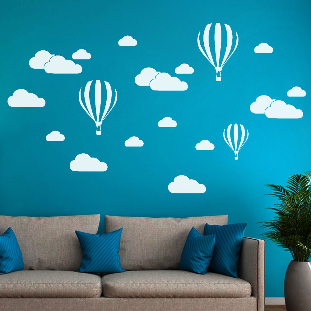 20 # Witte Wolken Air Balloon Muursticker Voor Kinderen Kamers Art Achtergrond Muurstickers Home Decor Woonkamer Muurschildering decals