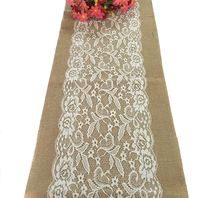 Juledekoration hessian bånd jute blonder bordløber klud bryllup bord dekoration rektangulær 108 x 28cm aa7913