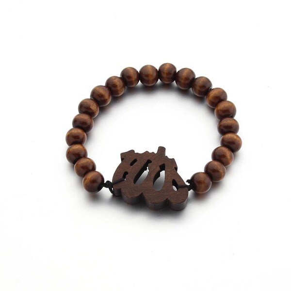 Retro træ brun kort kors vedhæng træ perler halskæder til mænd kvinde rosenkrans træ perle betaler religiøse smykker: Armbånd -2