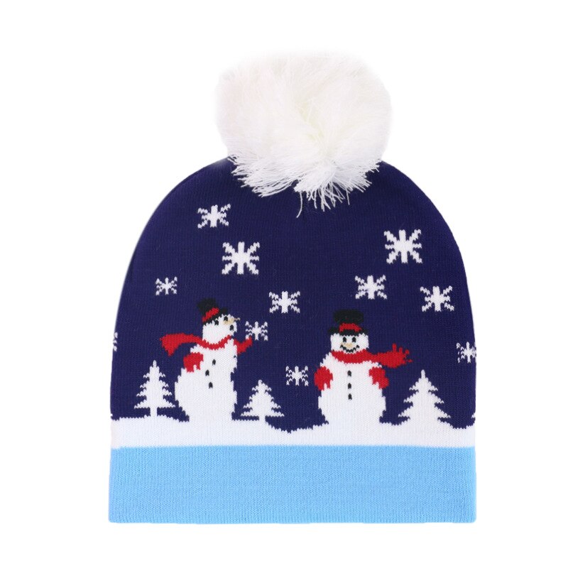 Julehue vinter på julen strikket uld jacquard hue unisex varm med kuglehue hat elg dekorativ kasket
