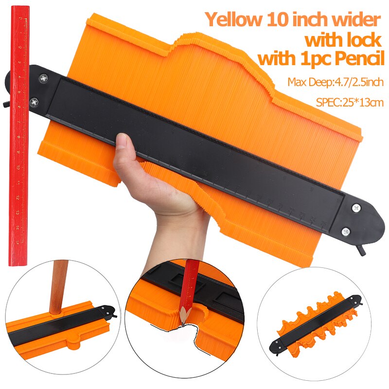 5/10 inch Multi-functional Contour Profile Gauge Laminated Tiles Tiles Edge Shaping Wood Measure Ruler Contour Gauge Duplicator: W25cm Ye Pencial