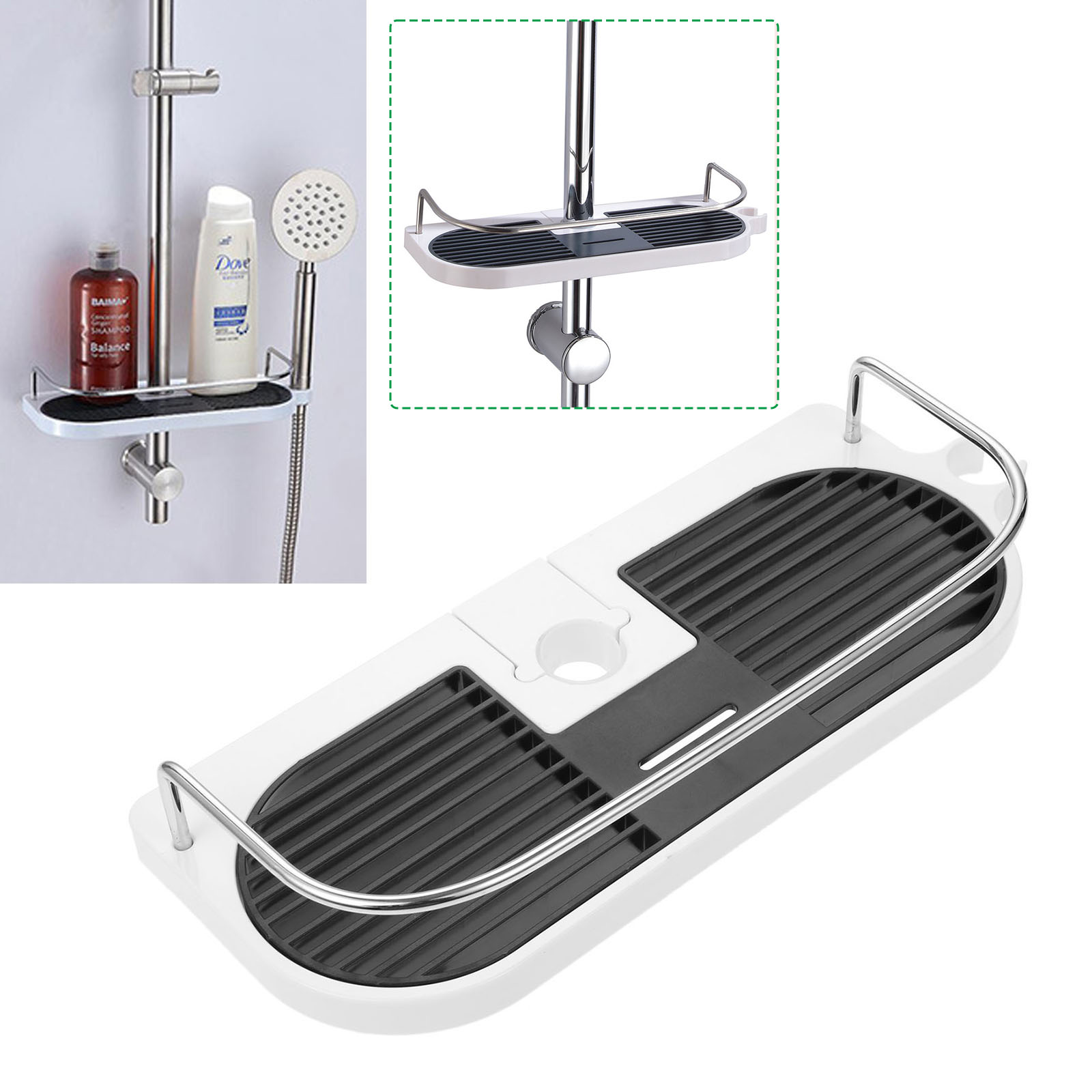 Bathroom Shower Shelf Soap Dish Holder Adjustable Shower Rod Slide Bathroom Gadget Soap Pallet Shower Rod Slide Bar