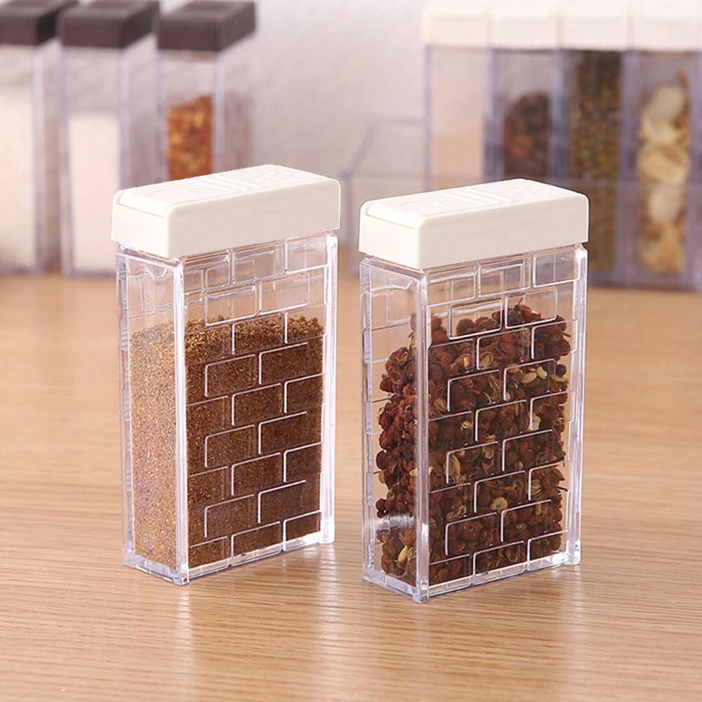 Caja de condimentos para especias, set de 6 unidades de tarros de sal y pimienta de PP para cocina, organizador de almacenamiento de especias, Organización del hogar