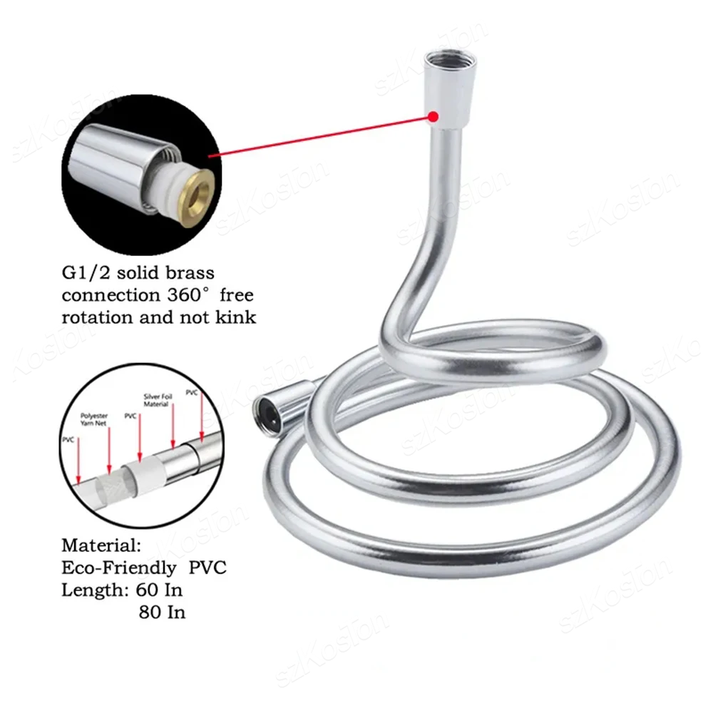 1/1.5/2m PVC Hoge Druk Zilver Gladde Doucheslang Voor Badkamer Handheld Hoofd Flexibele Sanitair anti Kronkelende GI/2 Universele