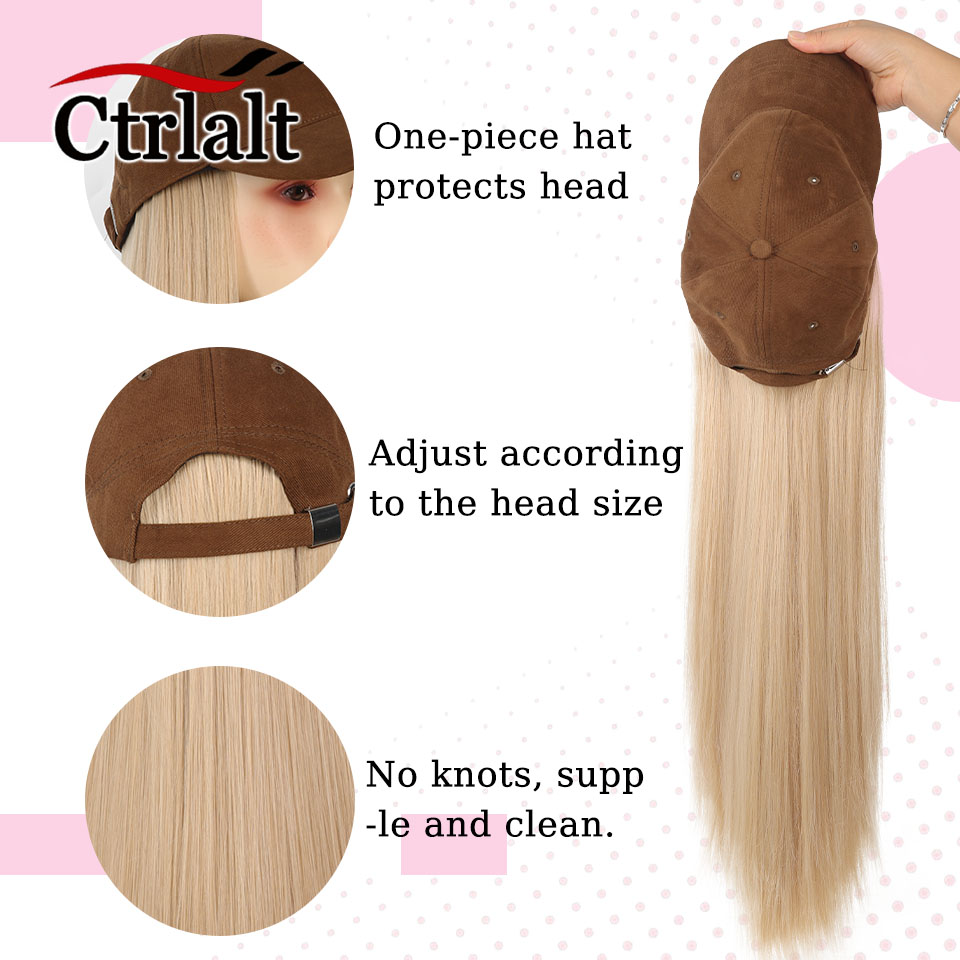 Casquette de Baseball longue et droite, perruque synthétique avec Extensions de cheveux pour femmes, chapeau réglable avec perruque attachée, postiche longue