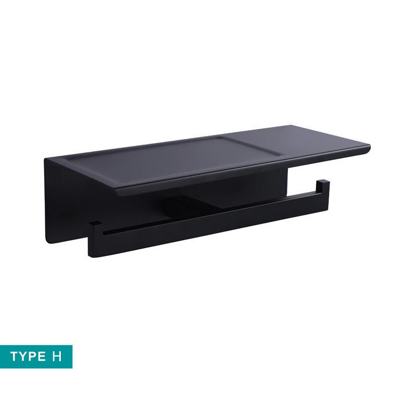 Toilet Roll Double Paper Long Holder with Rack Hanger Bathroom WC Accessories Hardware Matt Black Gold Chrome: H BA0049BK-86