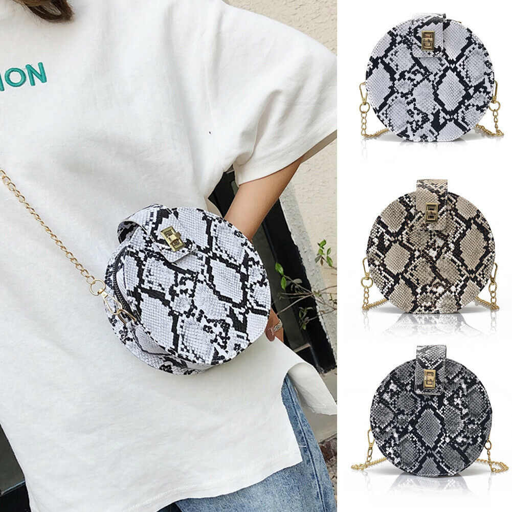 neueste Heiße Frauen Runde Handtasche PU Schulter Schlange Haut Gedruckt Bote Tasche Frauen Schulranzen Tote Geldbörse Taschen