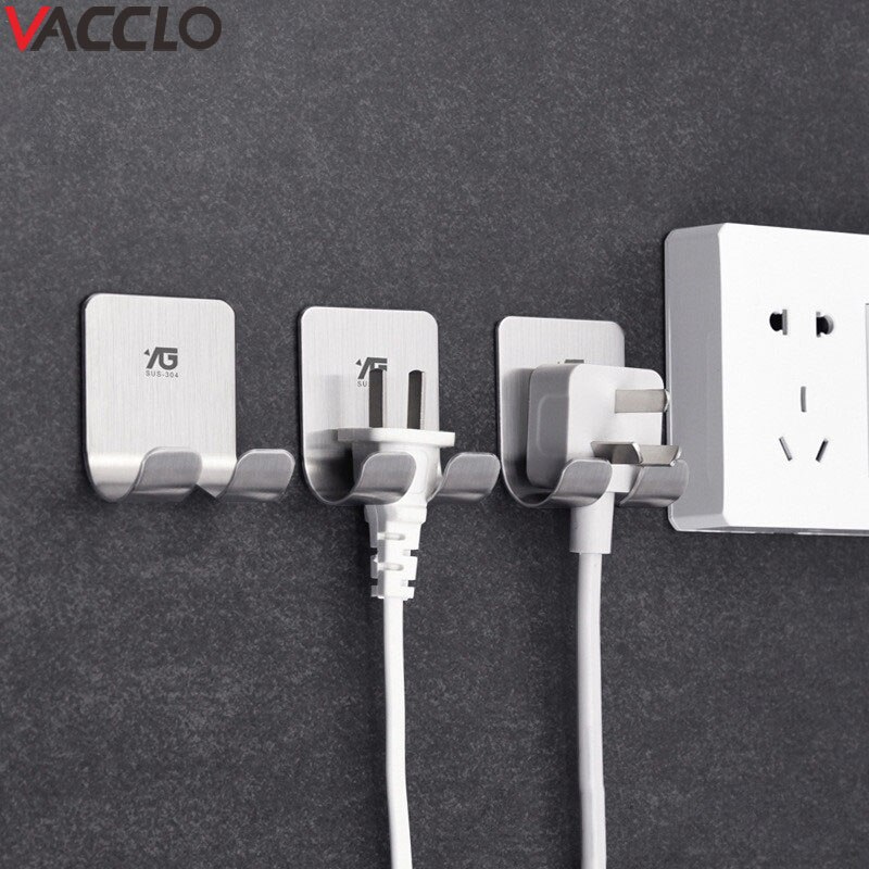 Vacclo Adhesive Storage Hook Shelf Holder Power Plug Holders Rack Bathroom Organizers Socket Wall Mounted Hanger Kitchen Tool