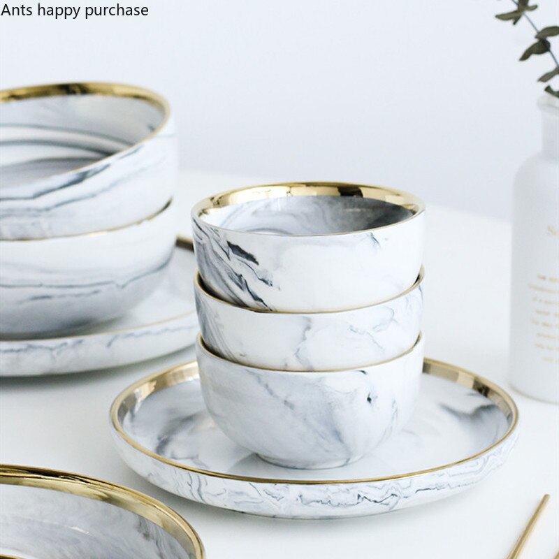 Phnom Penh Marmer Servies Keramische Plaat Thuis Plaat Servies Set Restaurant Decoratieve Servies Ronde Schalen en Borden Sets
