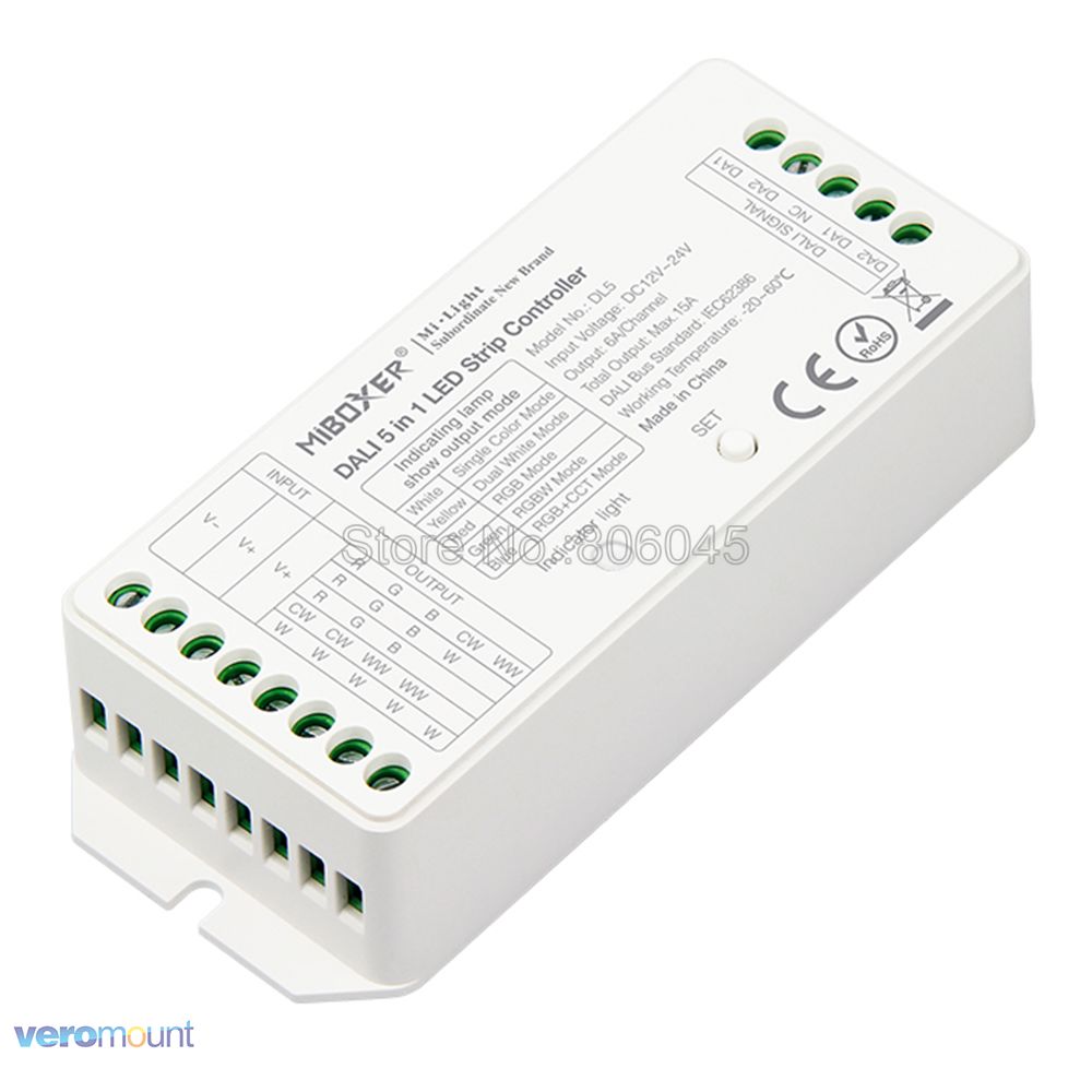 MiBOXER DC12-24V DL5 mando a distancia DALI IEC62386 señal de 180W/12V 360W/24V 5 en 1 atenuación/RGB/RGBW/RGBWW/AAC controlador de tira LED