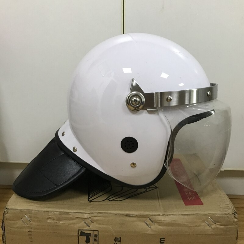 Casco antisommossa bianco guardia di sicurezza visiera casco di prevenzione protezione del collo in pelle casco di sicurezza caldo arioso