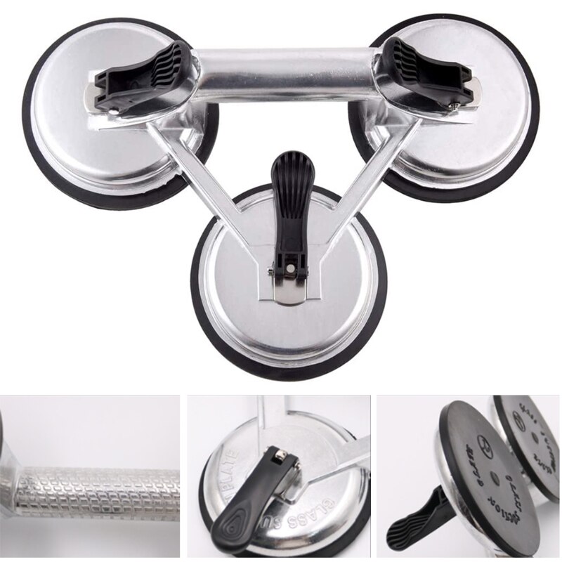 Heavy Duty Triple Locking Suction Cup Pad, Aluminum 3 Plates Hand Vacuum Lifter For Tiles&amp;Glass&amp;Granite, Level Action Ty