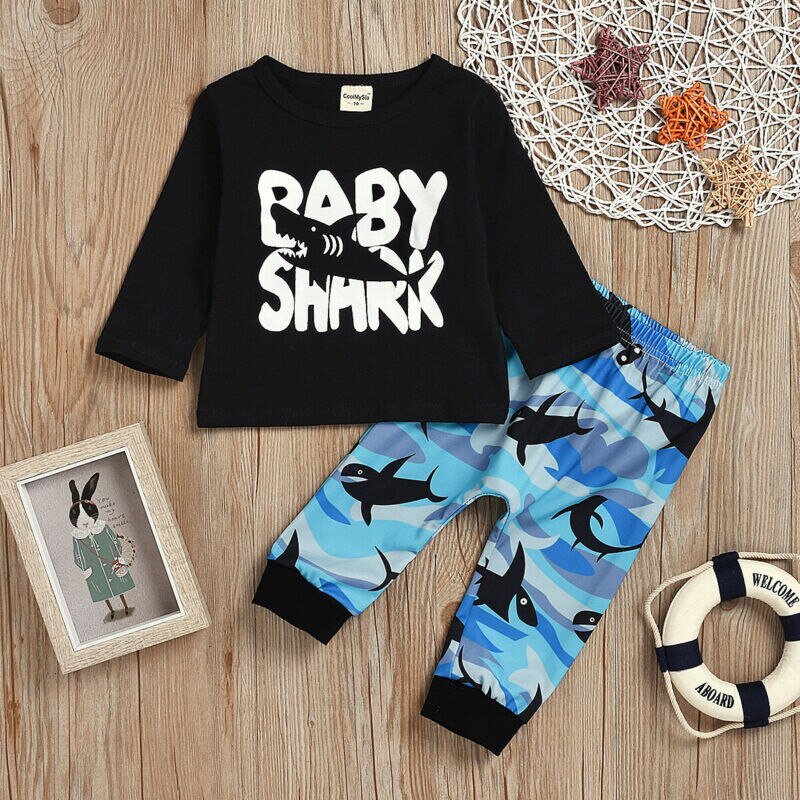 Baby drengetøj drenge efterår efterår outfits sæt tegneserie langærmede t-shirt toppe + bukser 0-3y