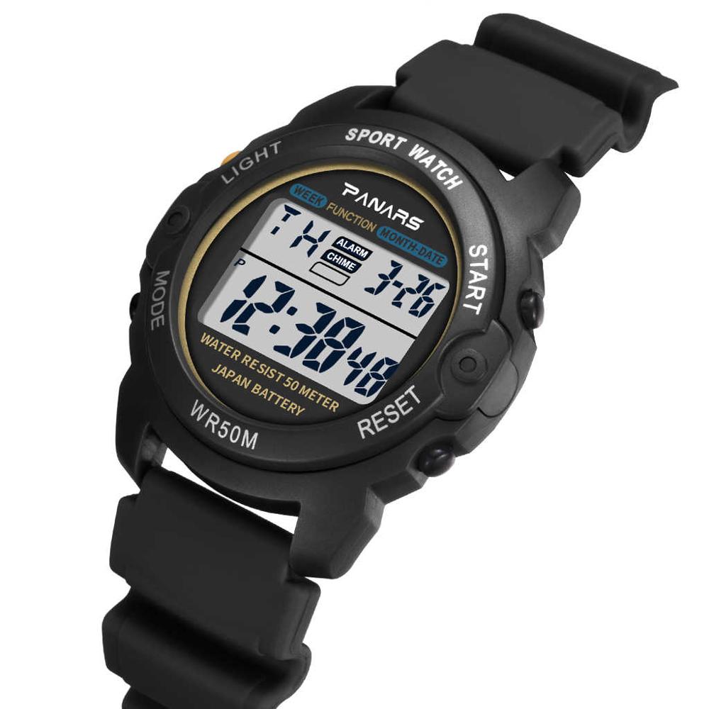 PANARS Sport freundlicher Uhr WR50M Wasserdichte freundlicher Armbanduhr Armee Grün Wecker Multi-funktion Uhren für Jungen 8135: Schwarz
