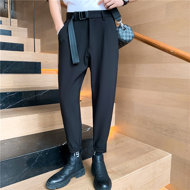 Korean Belt Business Dress Pants Loose Streetwear Casual Pants Spring Office Social Suit Pants Pantalon Homme Classique