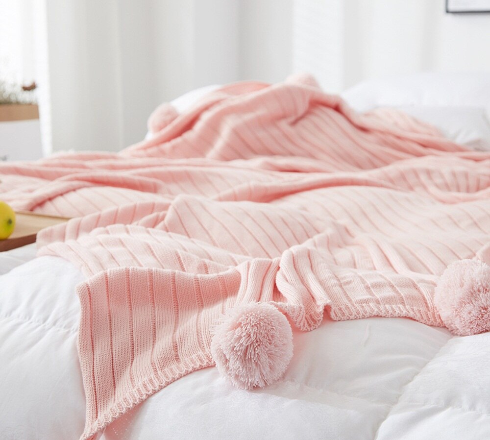 cotton Pom Crochet Thread Blanket 100*105 150*200cm For Babies Adults Twin Size Bed Kitted Throws Bed Runners30