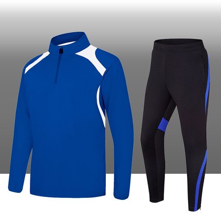 Men sportswear football training suits soccer tracksuits adult long sleeve football uniform sports kit: Blue / 4XL