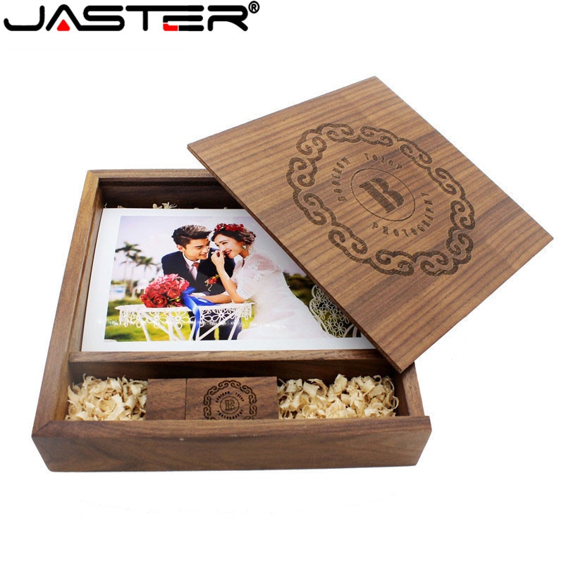 JASTER (1 PCS Free LOGO) Photo Unique Album walnut Wood USB+Box Pendrive USB flash drive 8GB 16GB 32GB 64GB(170*170*35 mm)