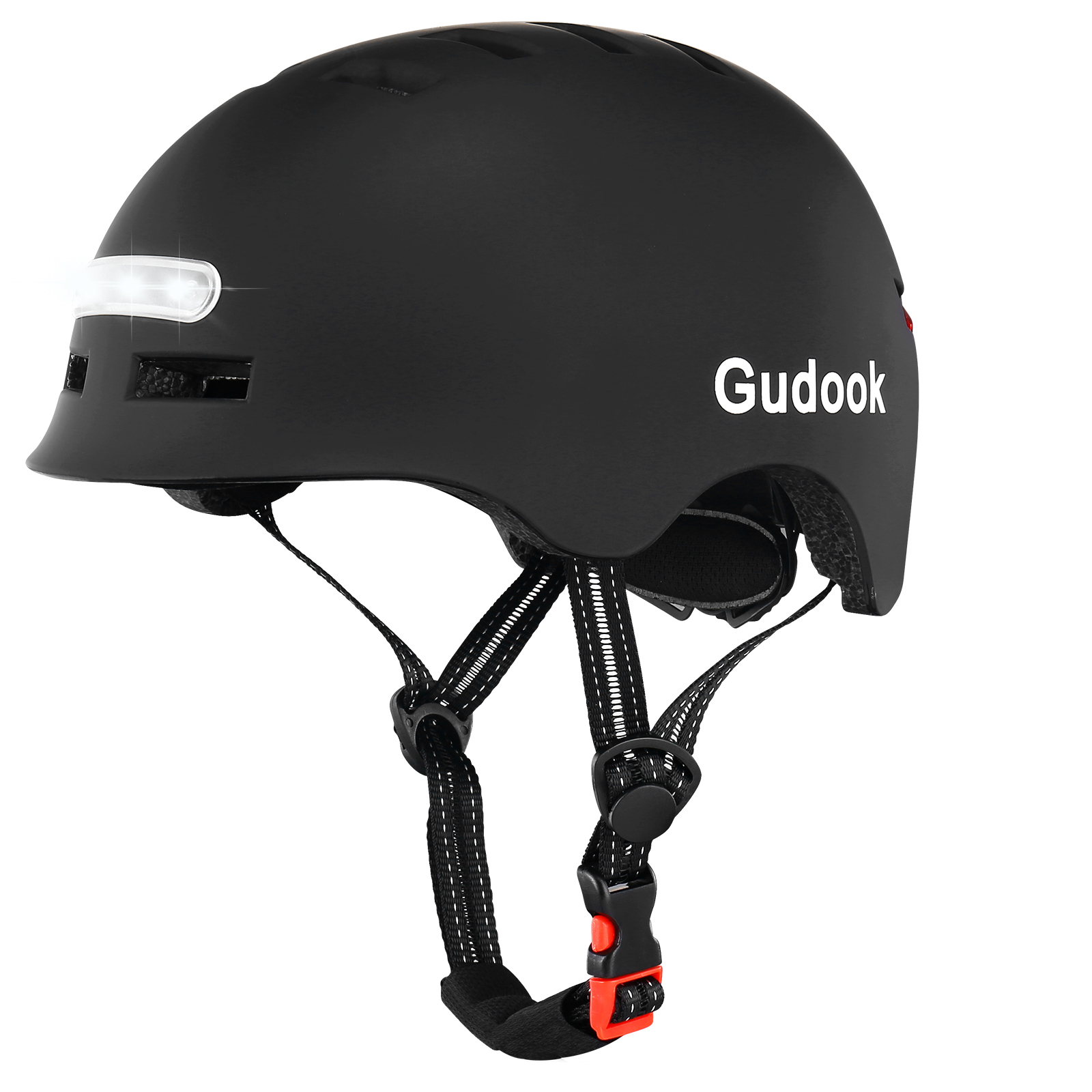 GUDOOK Adult Bike Helmet with Light - Bicycle Helmets Men - Women - Front and Back LED Lights for Scooter， Cycling, Skating: M / black