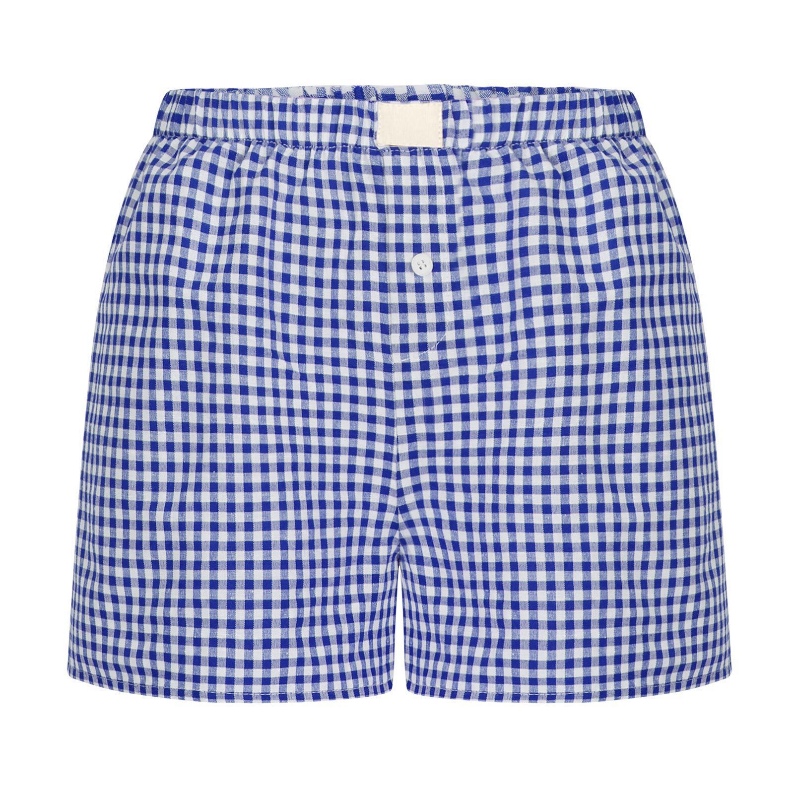 Boxer vichy pour femmes et adolescentes, ceinture élastique, short à carreaux rouge et bleu, tenue décontractée, short d'été pour salon: XXL / Bleu