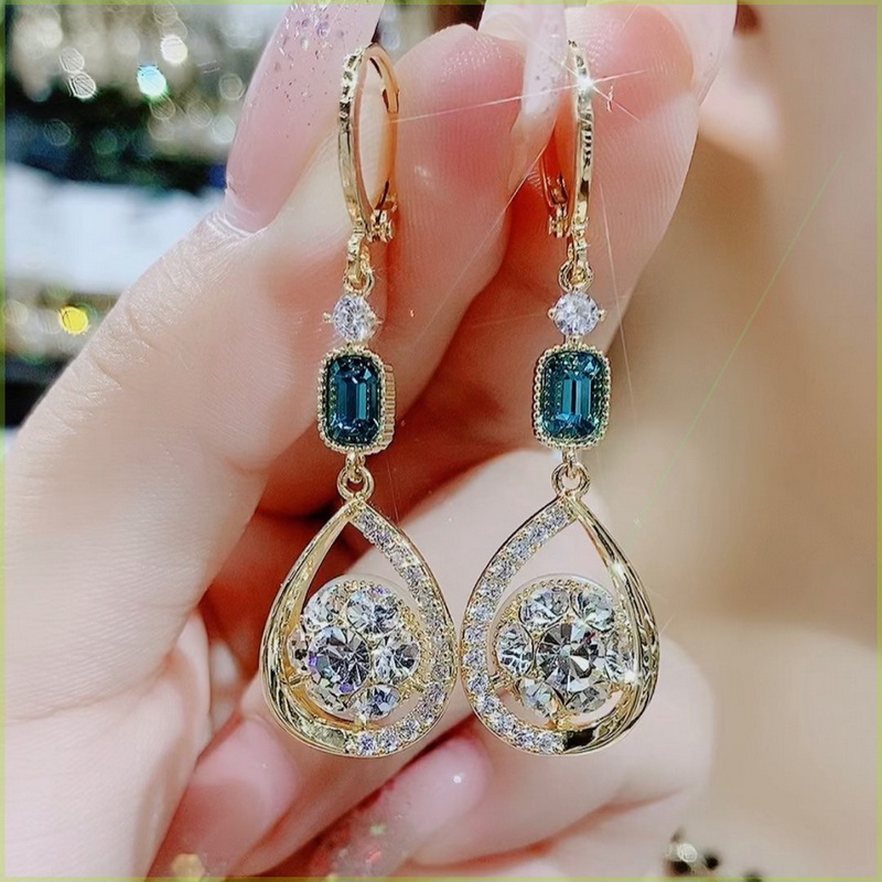 Korean Zircon Water Earrings for Women Shiny Crystal Long Pendant Dangle Earring Girls Wedding Party Jewelry