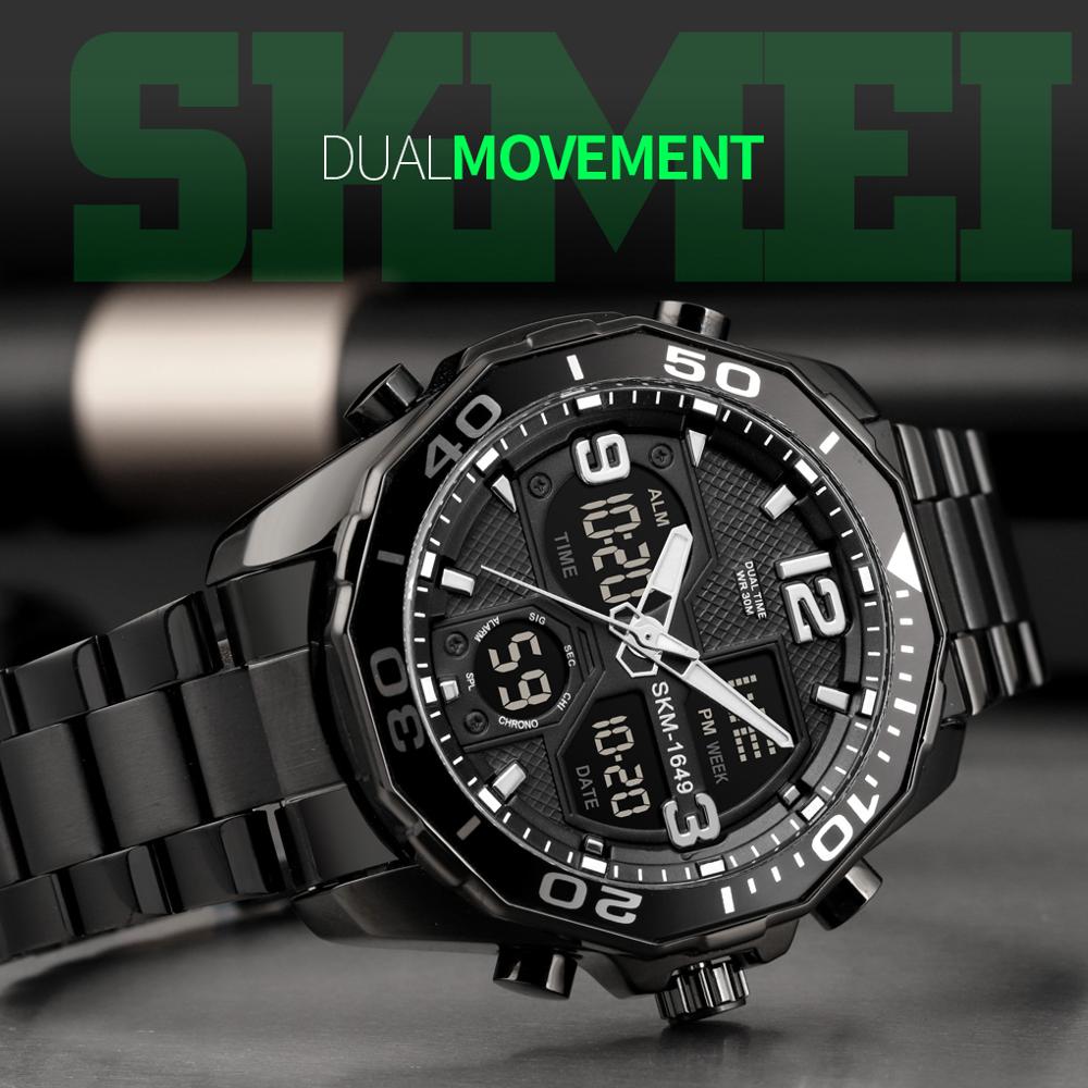 Digital stopur skmei top brand led display armbåndsure rustfrit stål afslappet kronograf vækkeur relogio 1649