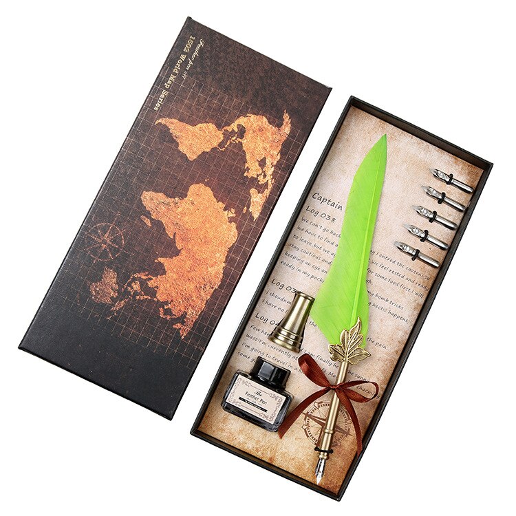 Vintage Antieke Veer Dip Pen Metalen Nibbed Pen Inkt Schrijven Quill Plakboek Veer Pen Set Creatieve Vulpen: 5
