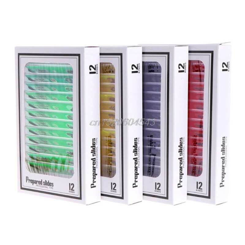 12 Pcs Prepared Microscope Slides Set Specimen For Student Basic Biology Education R09 Whosale