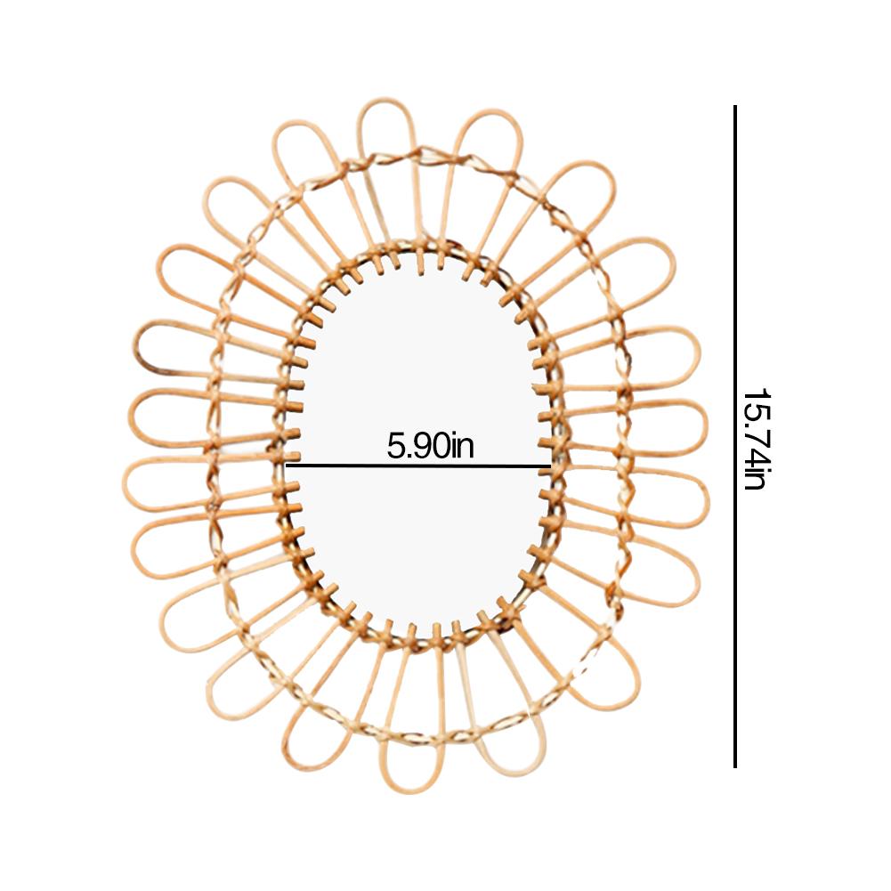 Rotan innovatieve spiegel wanddecoratie ronde ovale make-upspiegel dressing nordic badkamer kunst decoratie macramé wandspiegel: D