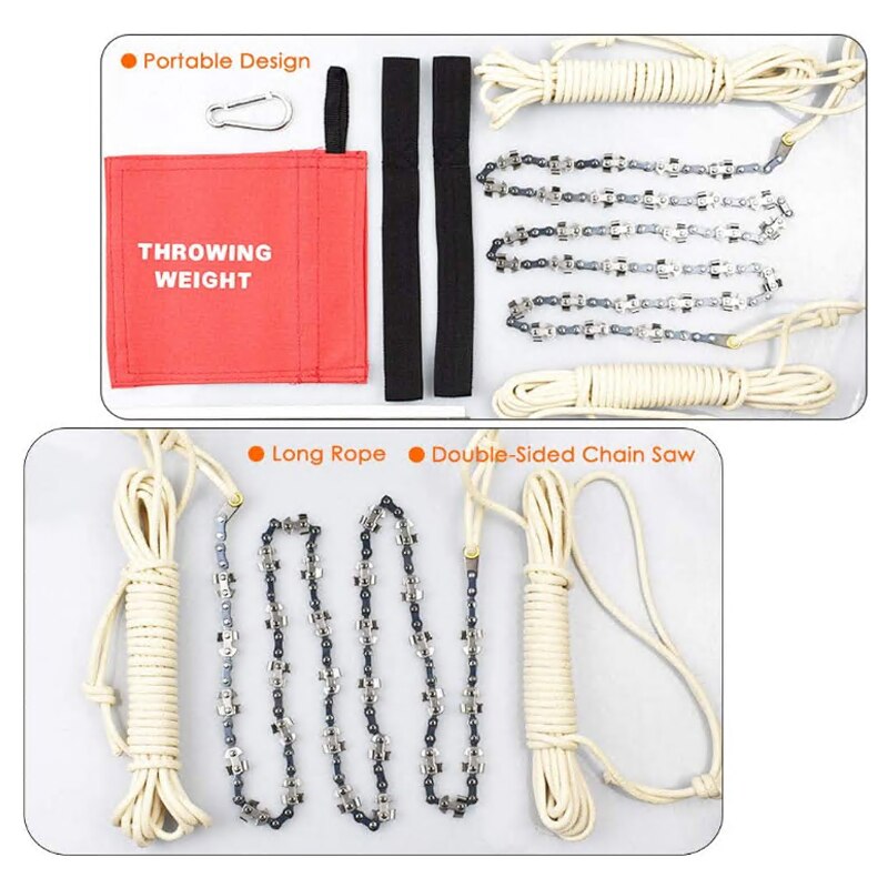48" Chain Saw Woodworking Hand Saw Rope Saw with Bag for Tree Wood Pruning Branches Cutting Camping Outdoor Garden Chainsaw Kit
