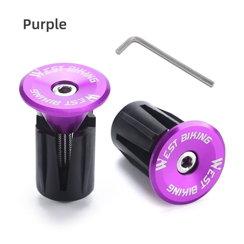 WEST BIKING-pluges de extremo de manillar coloridos con herramientas, aleación de aluminio, bicicleta de carretera, MTB, tapa de extremo de barra, tapones de expansión de 22-24mm: Morado