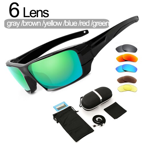 6 Lenses Polarized Fishing Sunglasses Camouflage Frame Sport Sun Glasses Fishing Eyewear Oculos De Sol Masculino UV 400: 6 Lenses Box
