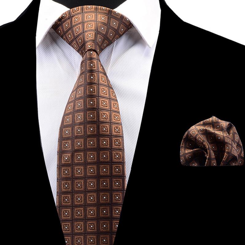 RBOCOTT Plaid Tie Set For Men Necktie Handkerchief Men's Classic Striped Neck Tie 8cm Red Blue Brown For Wedding