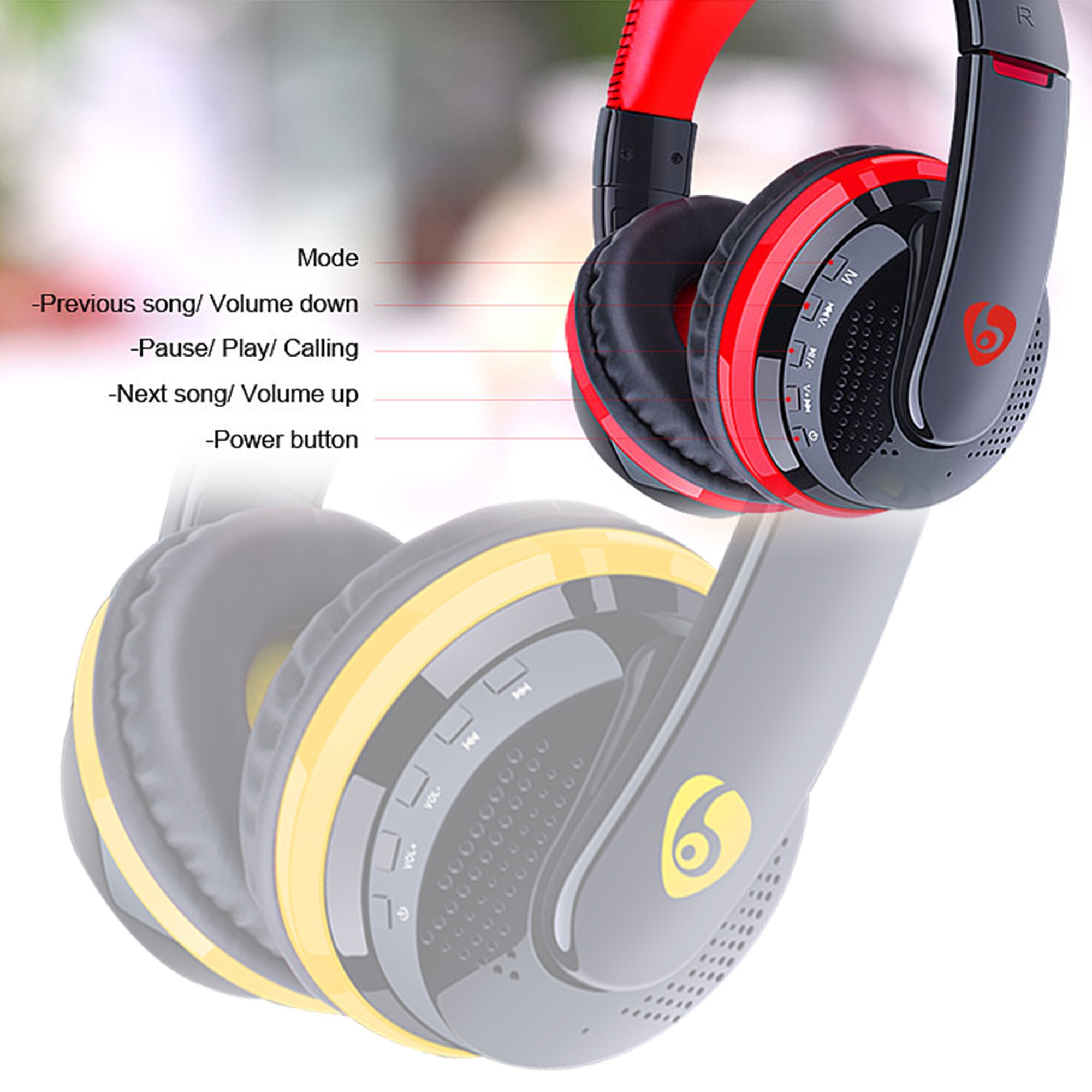 MX666 Wireless Bluetooth Stereo Gaming Headphones OVleng Built-in Microphone Support FM Card 3.5mm Cable Headset for PC