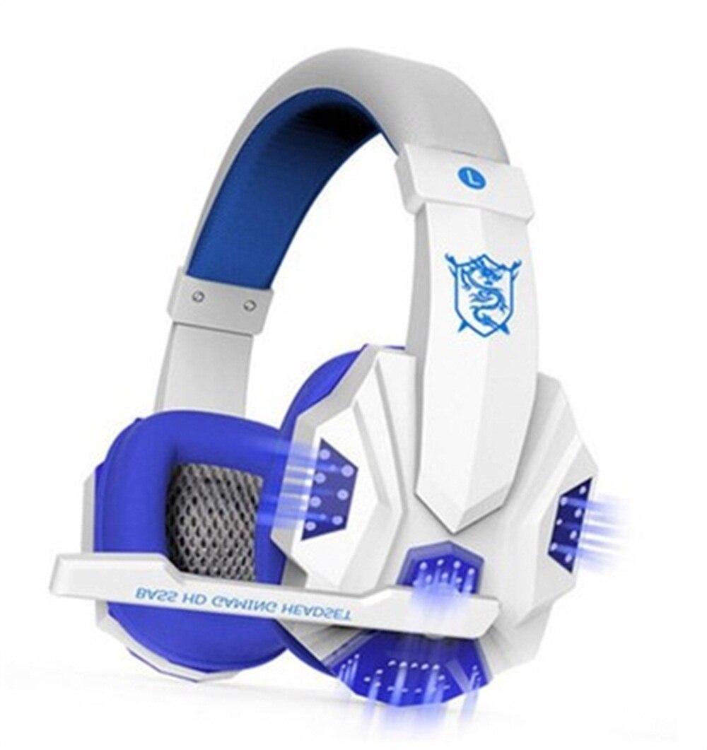 4D Stereo Stereo High-end LED Pro Gaming Headset for Nintendo Switch PS4 Xbox One & PC HD Mic Gaming Headset Wired Headphones: blue white