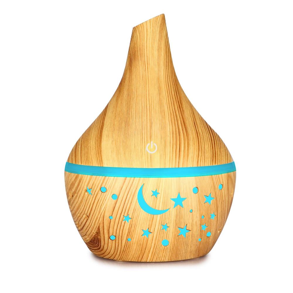 300ml wood grain aromatherapy essential oil diffuser 7 color Moon light ultrasonic cold fog Mini humidifier air purifier: Green