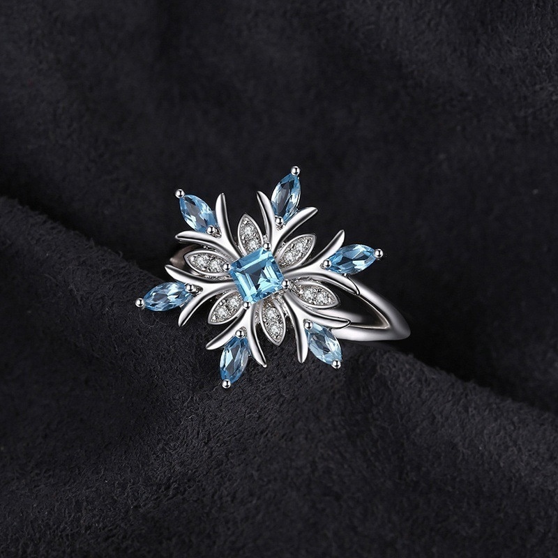 ZN Blue Zircon Flower Rings for Women Chic Snowflake Rings with Stone Christmas Jewelry For Women