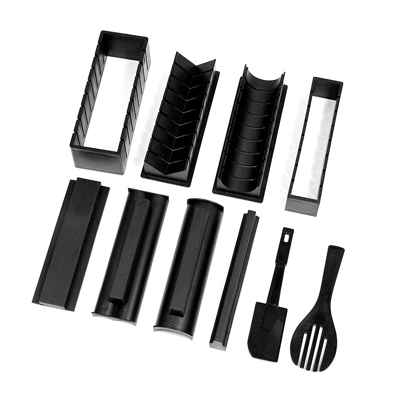 Ustensile de cuisine pour Sushi rapide, rouleau de riz, moule, outils pour rouler la viande végétale, Kit de fabrication de Bento Onigiri Nori, ensemble de cuisson: 10-piece  black