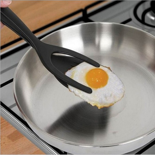 2 in 1 Silicone Spatula Egg Turners Grip Flip Heat-Resistant Non-Stick Spatula Toast Fried Egg Clip Kitchen Tools Accessories