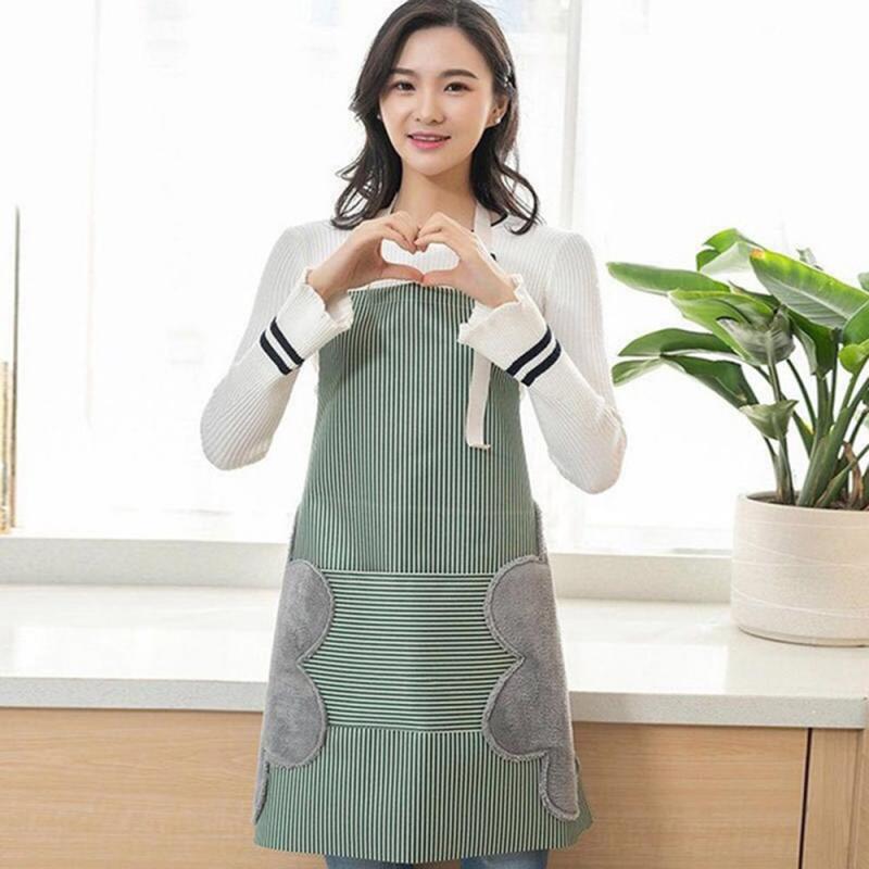 Küche Schürze Löschbaren Hand Korallen Vlies Stoff und Wasserdichte Oxford Tuch Gestreiften Japanischen Stil Lätzchen für Heimat Kochen Reinigung: Grün