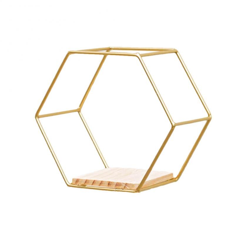 Wall Mounted Floating Hexagon Shelves, Metal Framed Gold Shelves With Wooden Floor For Wall Storage &amp; Display 2022: Glod