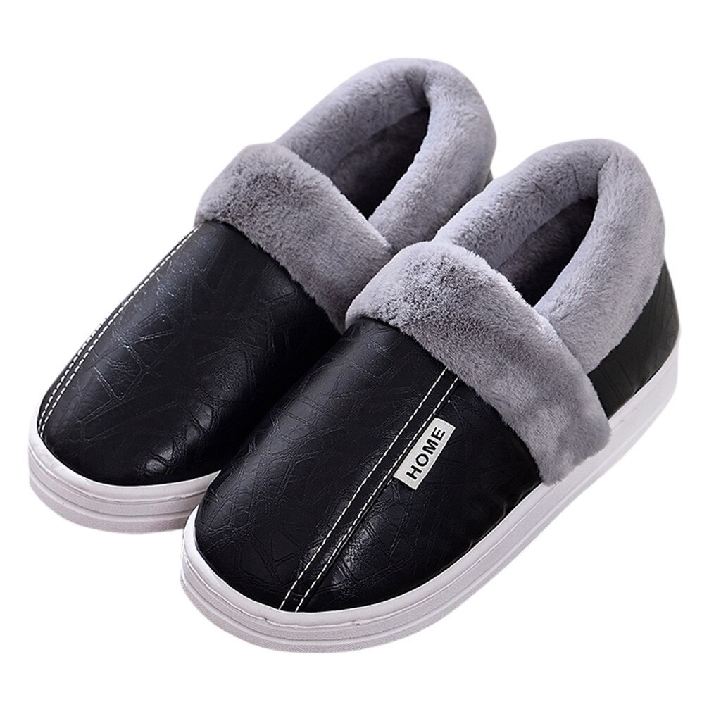 Winter Men Slippers Waterproof Warm Non-slip Floor Home Slippers Outdoor Indoor Bedroom House Shoes Men Cover Heel Slipper: Black / 41