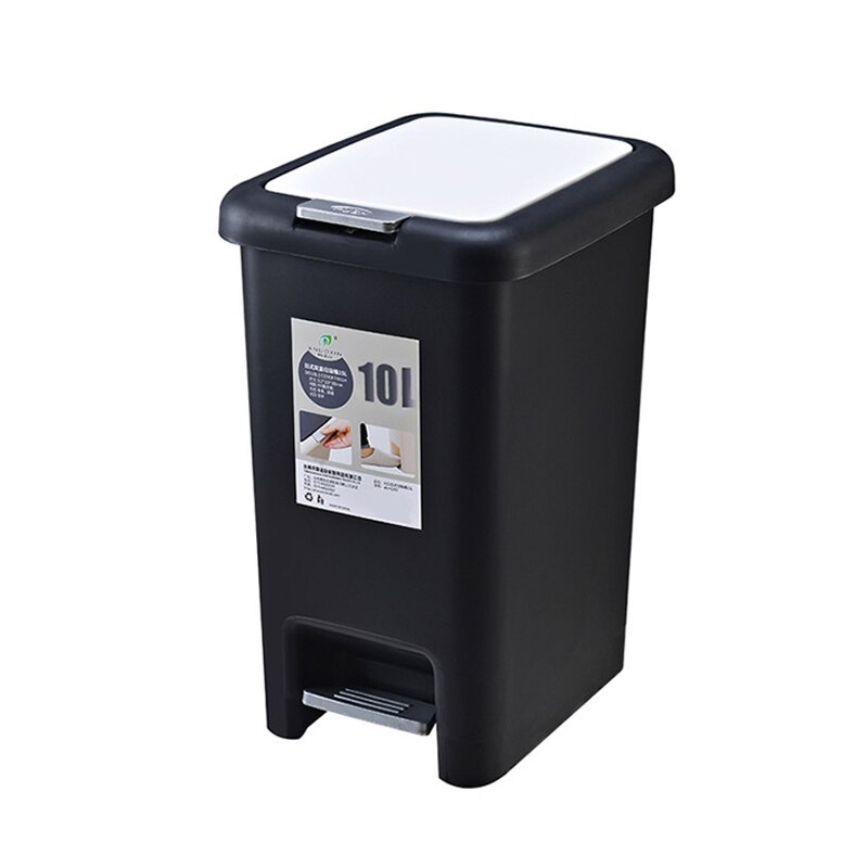 Fotpedal husholdnings søppelbøtte 10l/15l butikk størrelser kvadrat søppel plast trykk type oppbevaring bøtte søppel kjøkken arrangør: Svart 10l
