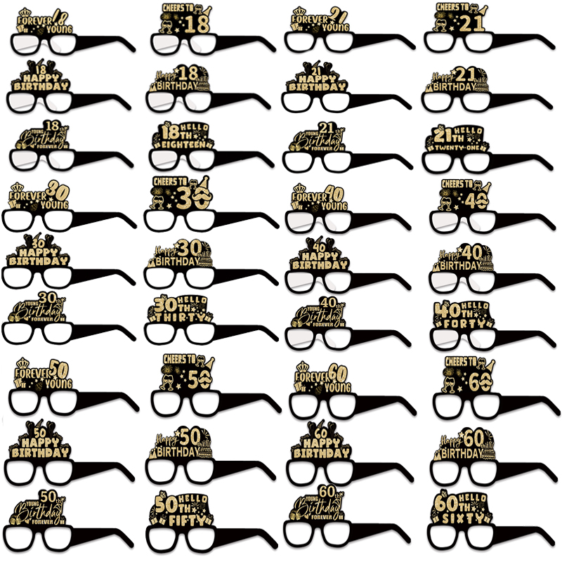 18th 30th 40th 50th Birthday Party Paper Glasses Black Gold Happy Birthday Party Decoration 18 30 40 50 60 70 Year Photo Prop