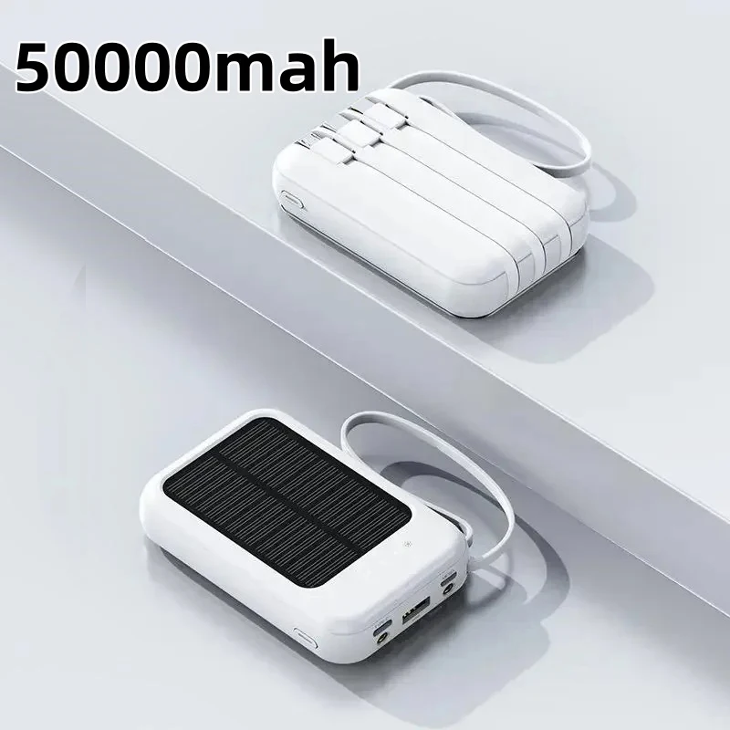 Banco de energía Solar de 50000mah con 4 Cables de carga luces LED batería externa portátil suministro de emergencia para todos los teléfonos móviles: Verde