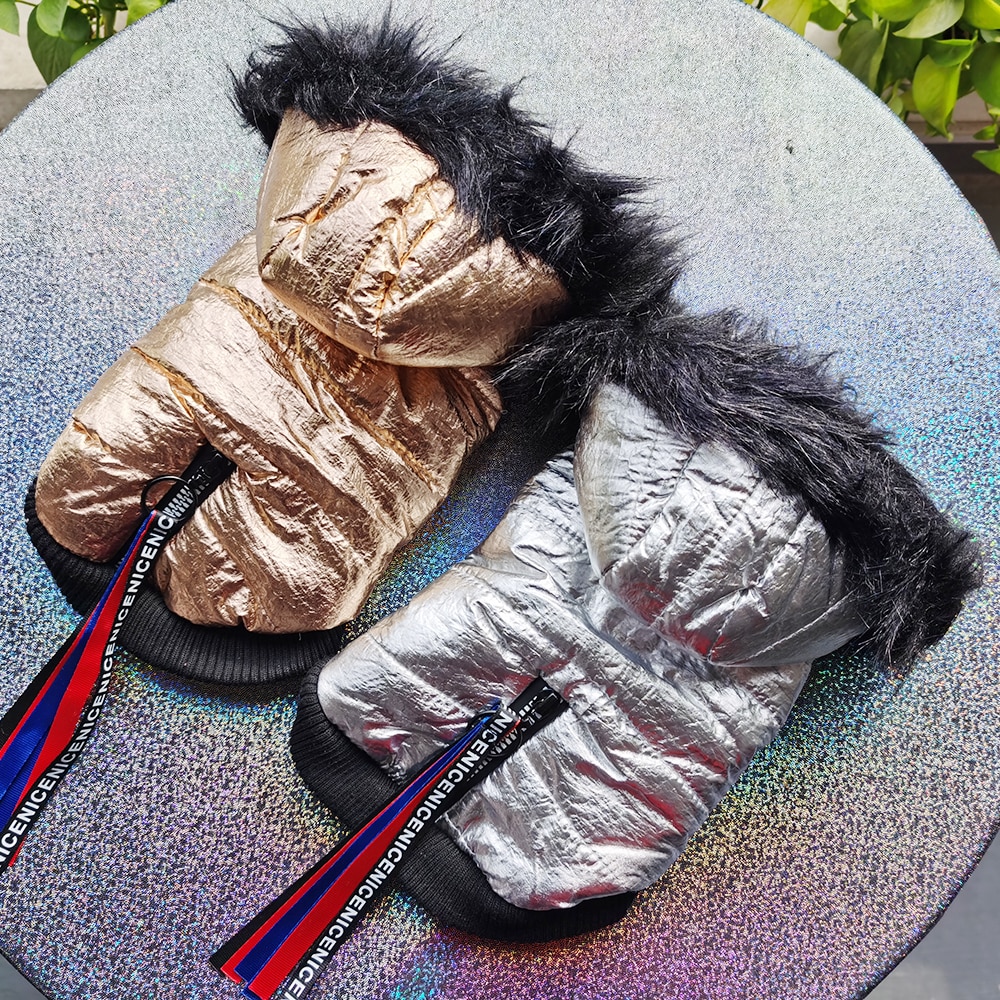 Ropas impermeables para perro a la , abrigo de invierno dorado y plateado para perro, chaqueta cálida para perros pequeños, sudadera gruesa con capucha para mascota, ropa para Pitbull