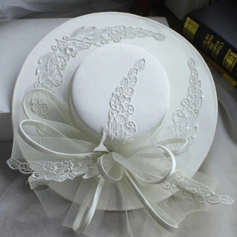 Chapeaux de mariage Vintage en dentelle pour femmes, en filet, accessoires de mariage blancs, pour mariées, fascinateur, Sinamay, gants en voile, cage à oiseaux: style-2 hat