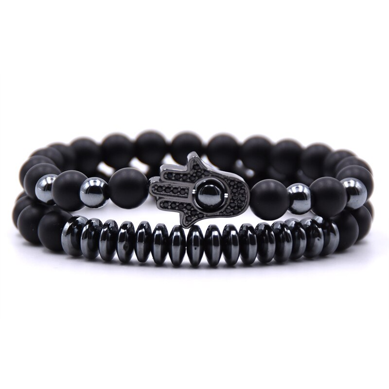 2 teile/satz Mikro Pflastern CZ Palme Reize Armbänder für frauen 8mm matt perlen stein Armbinde männer schmuck bileklik: 4