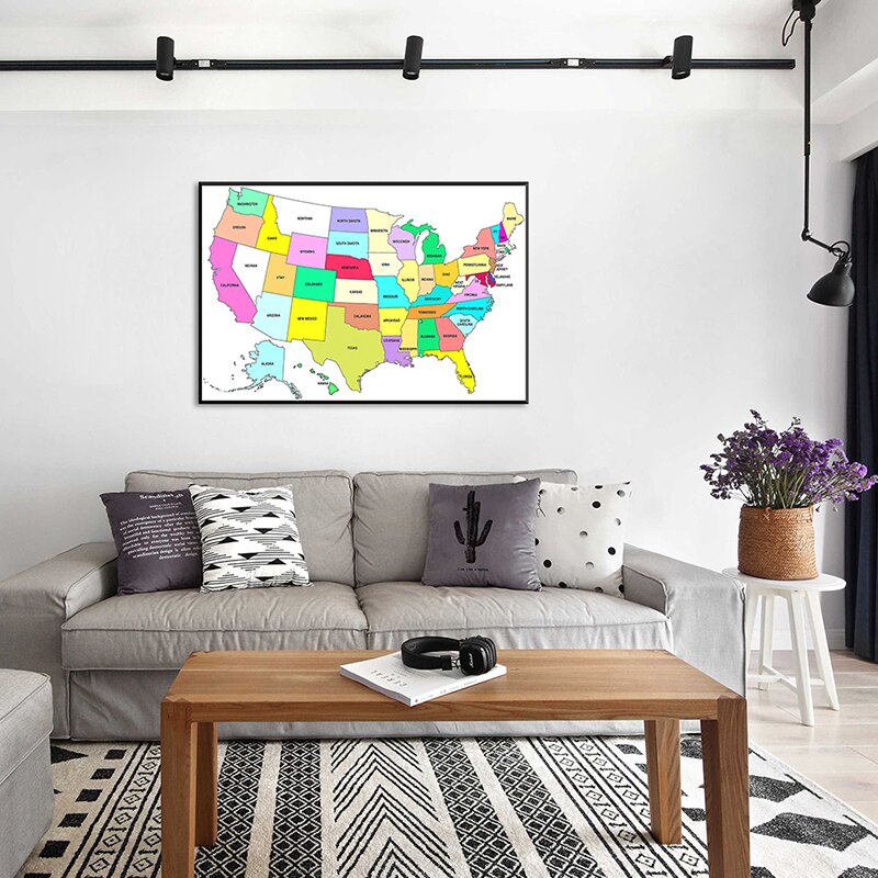 The United States Map 59*42cm Canvas Painting Wall Poster for Travel School Supplies Office Home Decoration